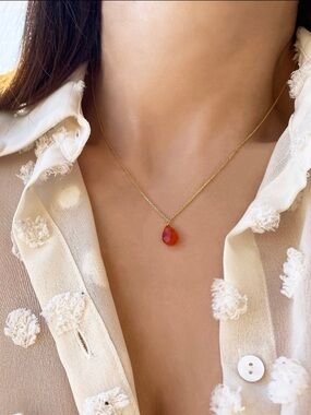 Carnelian Drop Necklace - Gold